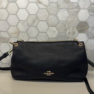 Coach leather crossbody-  navy and gold